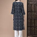 Women Liva Blue Geometric Print Kurta