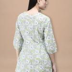 Women Cotton Green Floral Print Tunic