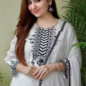 Women Designer Rayon Embroidery Black Kurta Pant Dupatta Set