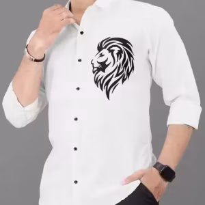 Lion White Club Wear Printed Cotton Shirt