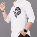 Lion White Club Wear Printed Cotton Shirt