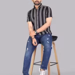 Men Regular Fit Self Design Spread Collar Casual Shirt