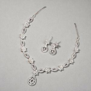 Elegant Crystal & Enamel Leaf Link Necklace Set with Pearl Drop (Multiple Colors)