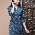 Women Cotton Blue Geometric Print Tunic