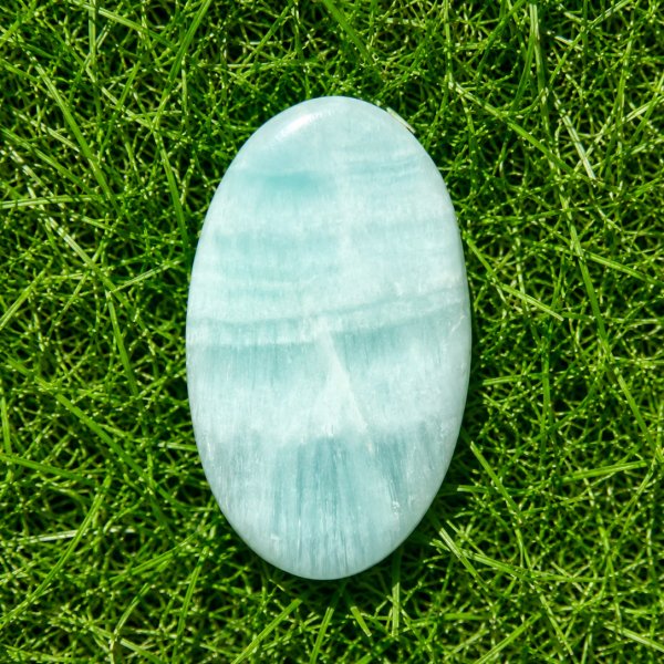 Natural Aqua Blue Organite Crystal Stone – Polished Healing Palm Stone for Positive Energy, Meditation & Home Décor