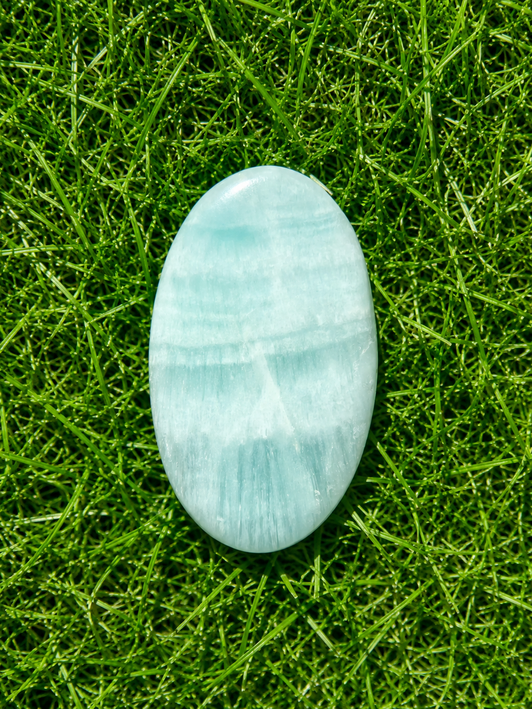 Natural Aqua Blue Organite Crystal Stone – Polished Healing Palm Stone for Positive Energy, Meditation & Home Décor