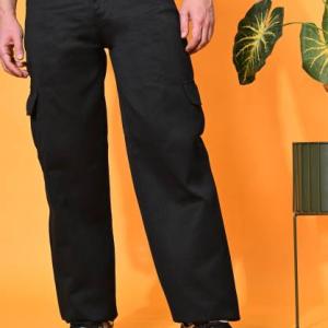 Men Loose Fit Mid Rise Black Jeans