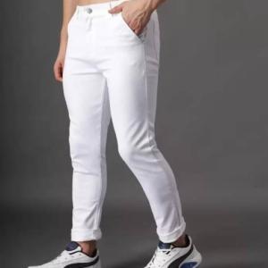 Men Slim Mid Rise White Jeans