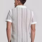 Stylish White Cotton Net Shirt for Men Half Sleeve Shirt for Men
