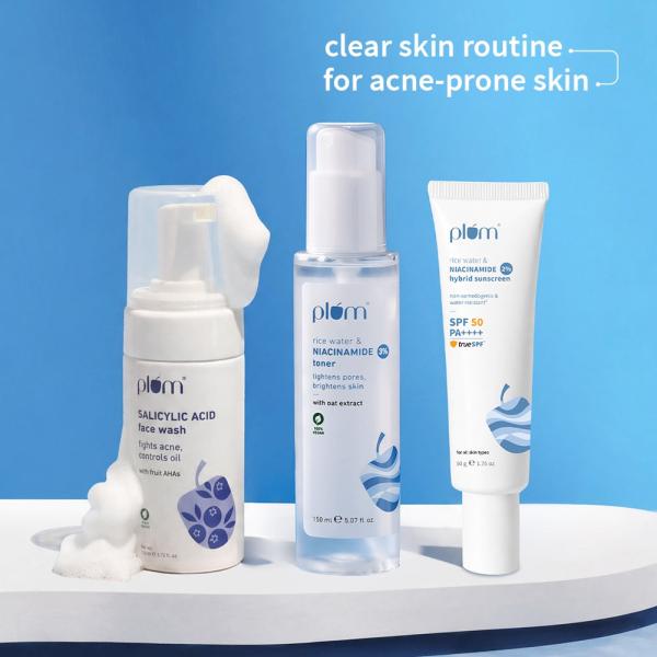 Pore-fect & Protect Combo for Acne-prone skin with Salicylic Acid Face Wash, Niacinamide Toner & Niacinamide SPF50 Sunscreen