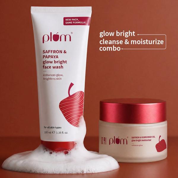 Saffron Glow Bright Cleanse & Moisturize Combo | Face Wash & Moisturizer | With Saffron & Kumkumadi Oil