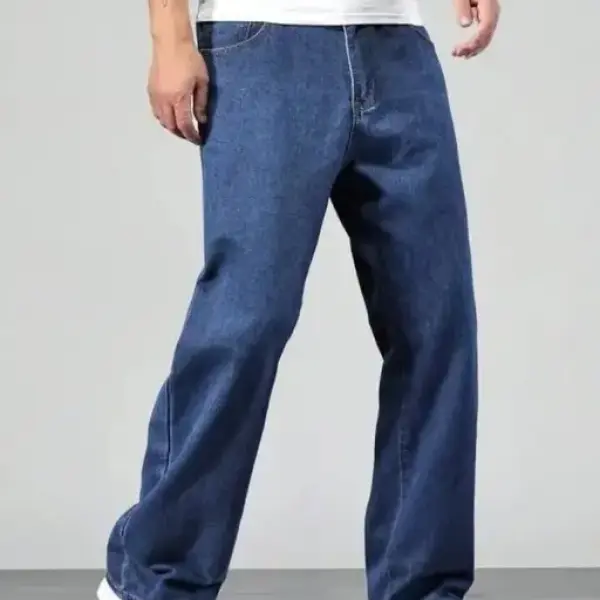 Men Loose Fit Mid Rise Dark Blue Jeans