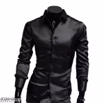 Men Regular/stylish Fit Plain Solid Spread Collar Casual Shirt - Black