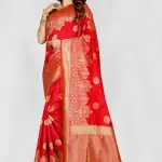 Pure Bright Red Colour Gold Toned Beautiful Trendy Banarasi Silk Woven Designer Saree