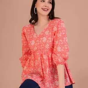 womens printed balloon sleeve top